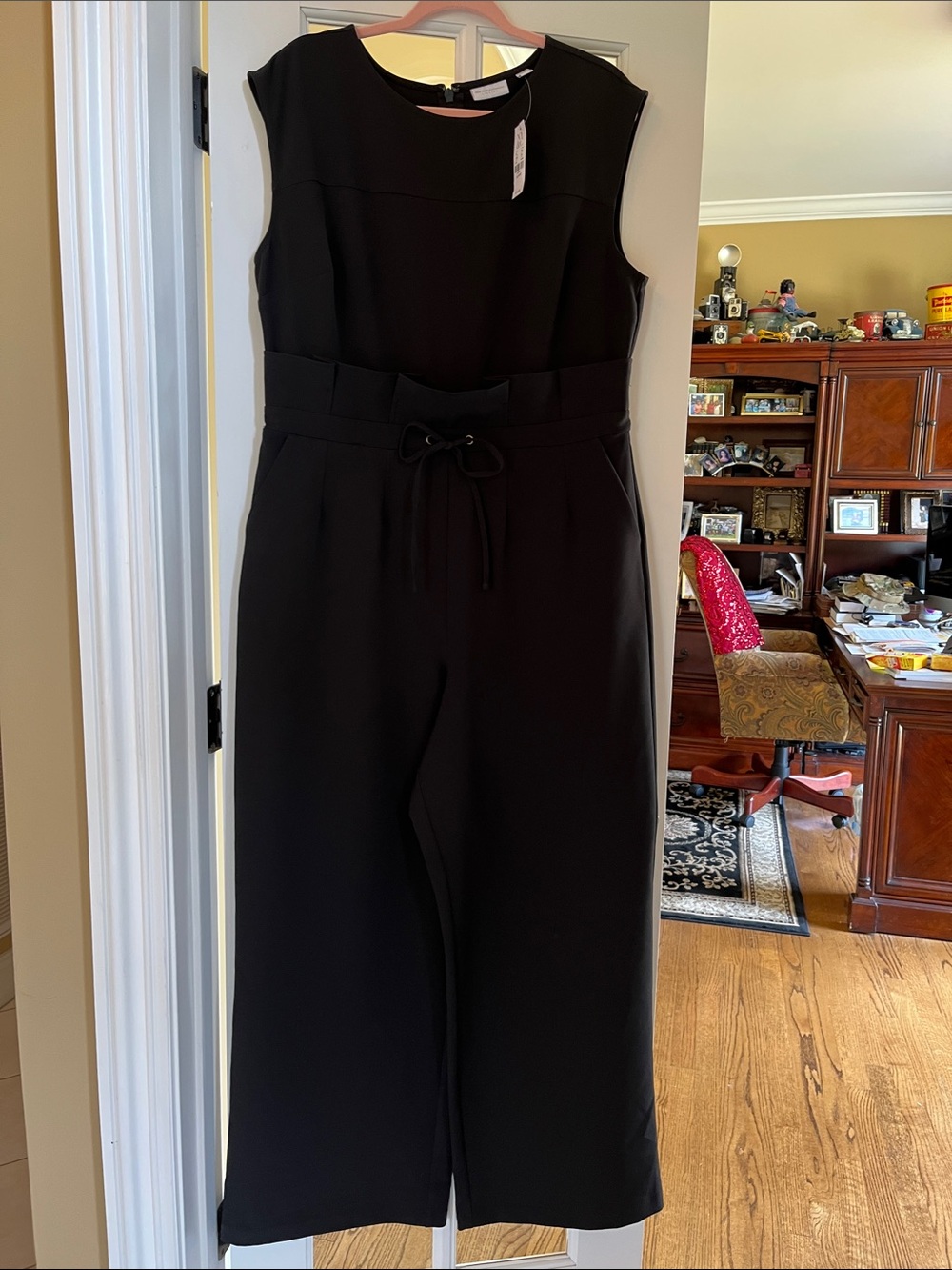 New York & Company Black Sleeveless Wide-Leg Jumpsuit with Drawstring